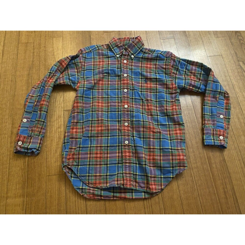 VTG Ralph Lauren Plaid Boys 8 Long Sleeve Collar Shirt Christmas 100% Cotton